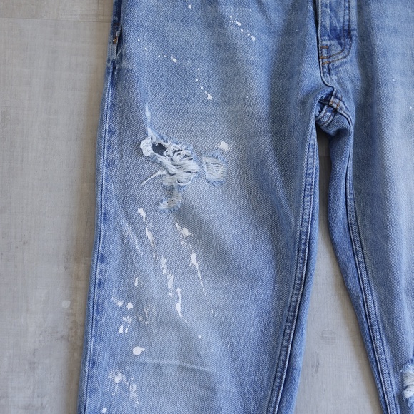 Pull & Bear Mens Jeans Vintage Distressed Blow-out Knee Paint Splatter 32 Waist - Picture 5 of 5